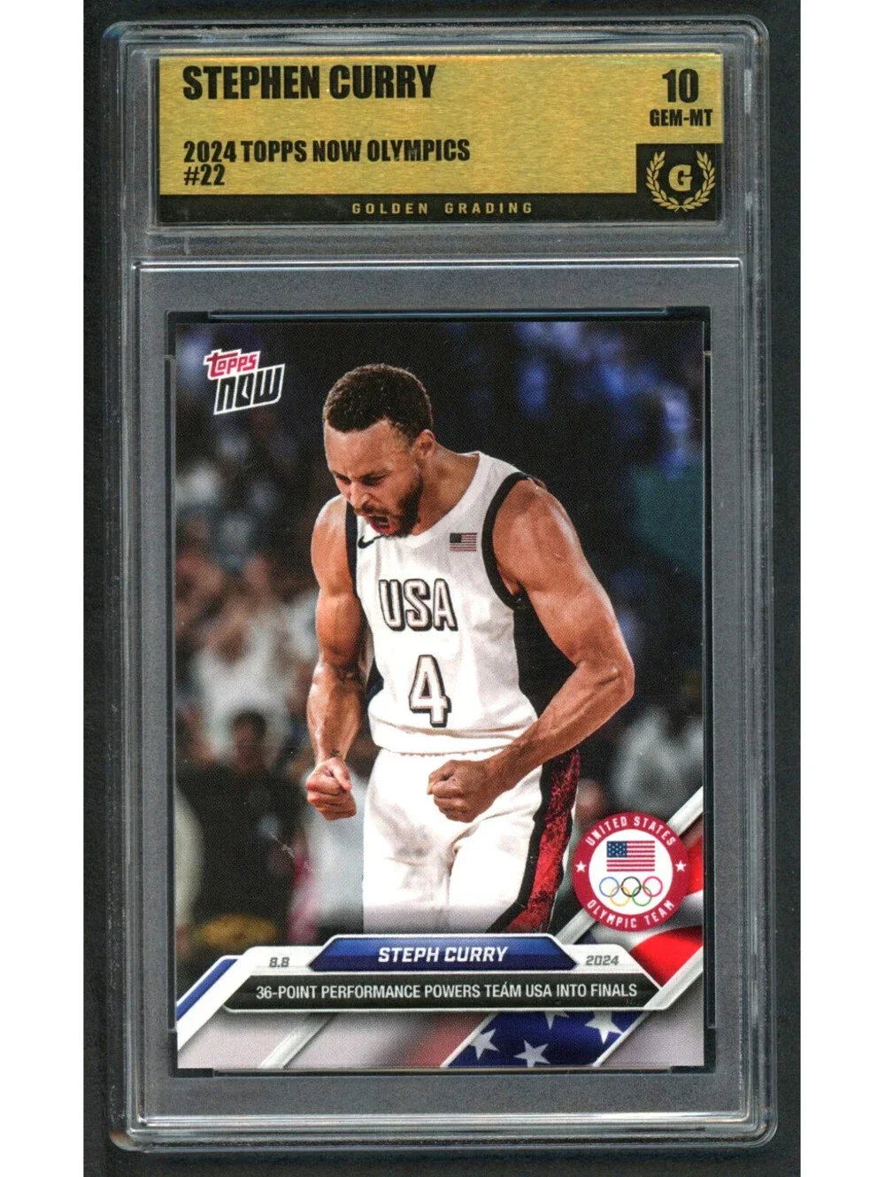2024 Topps Now Olympics Stephen Curry #22 Team USA Gold Medal Graded Gem Mint 10